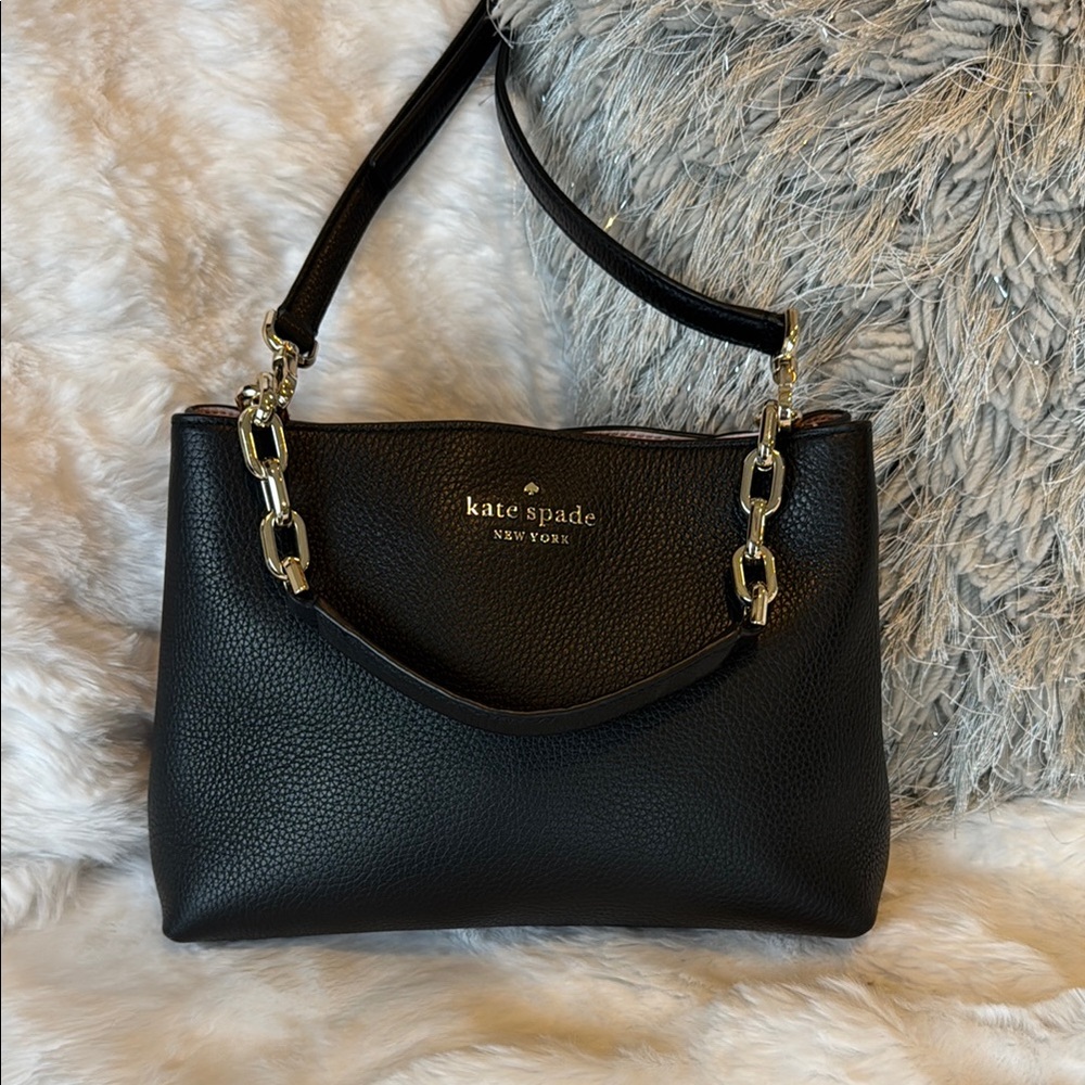 kate spade Black Pebbled Leather Crossbody with Gold Chain Accents